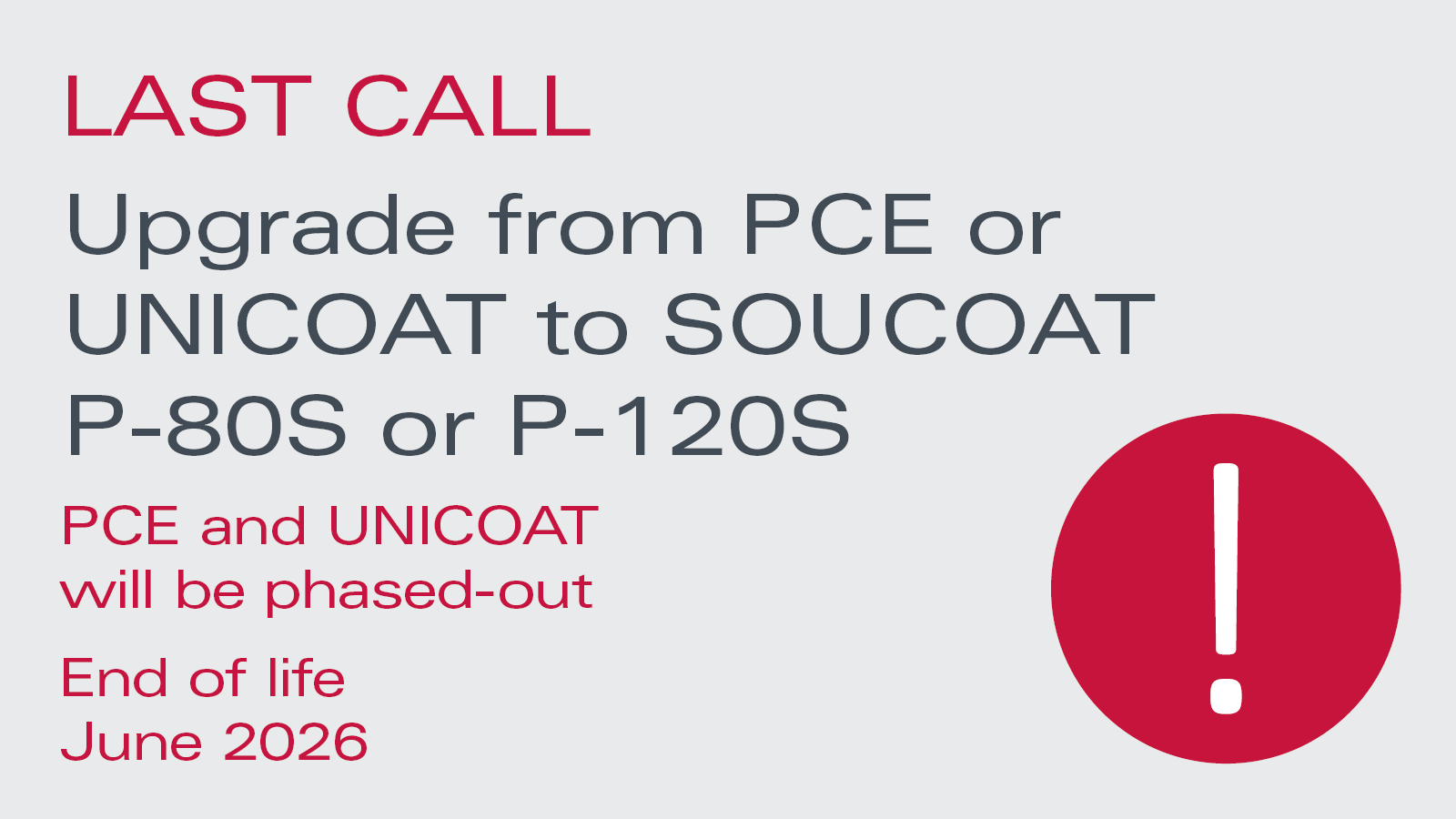 Phase-out – PCE and UNICOAT – LAST CALL